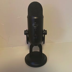 black, blue yeti microphone